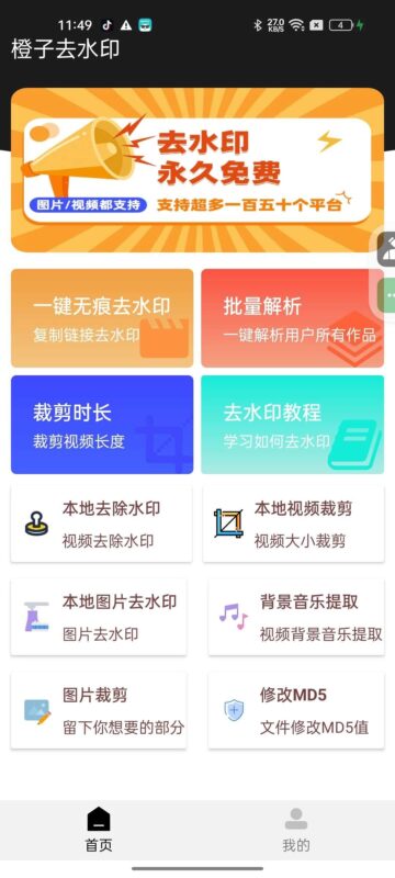 橙子去水印 v5.7 支持批量解析 150+平台通用-87软件库｜绿色软件+破解游戏下载站